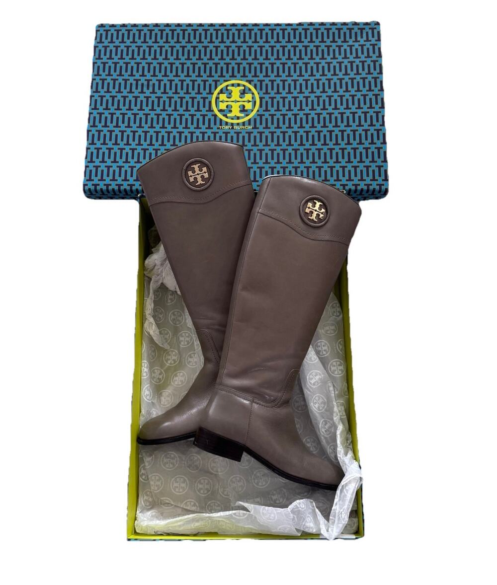 Tory Burch Ashlynn Leather Knee High Riding Boots Taupe Brown Size 7 Fall EUC